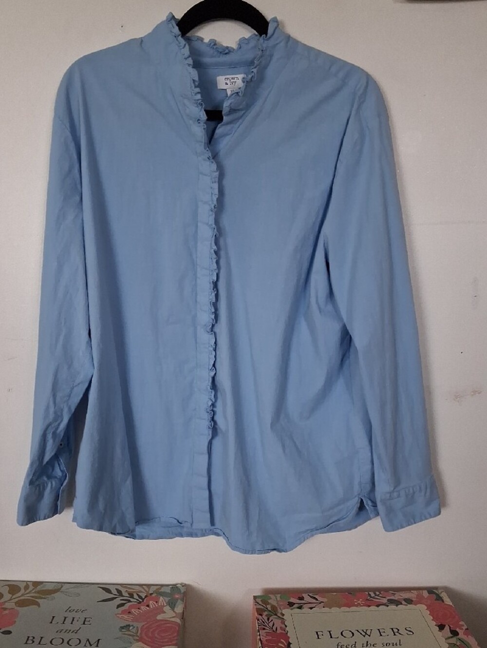 crown & ivy Sky Blue Ruffle-Neck Button Top - Picture 4 of 9